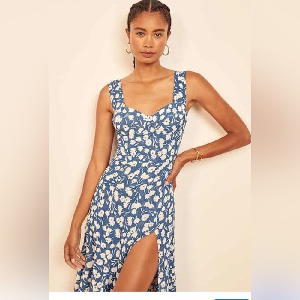 Reformation Fulton Blue Floral Midi Dress